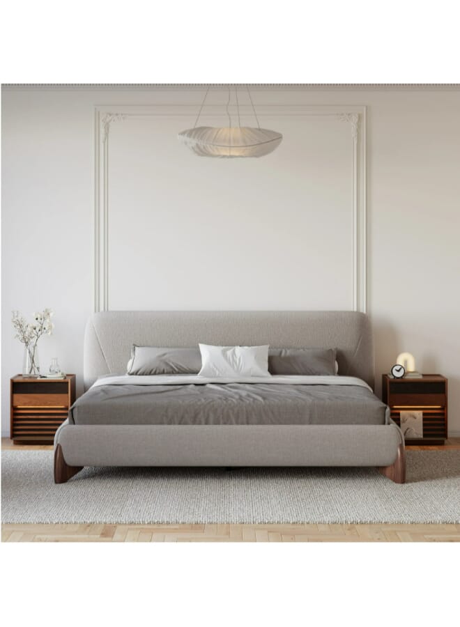 Curva Gray Cotton & Linen King Size Upholstered Platform Bed 160x200x110