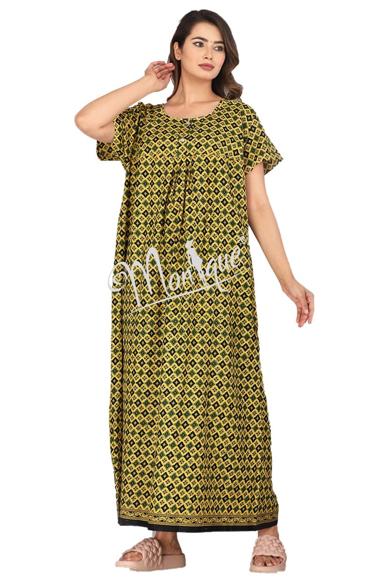 Monique Brand Cotton Nighty for Women — Floral Printed Stylish Night Gown, Comfortable Sleepwear Long Nightwear, Maxi- Free Size (Size - M to XXL-44) - Image 3