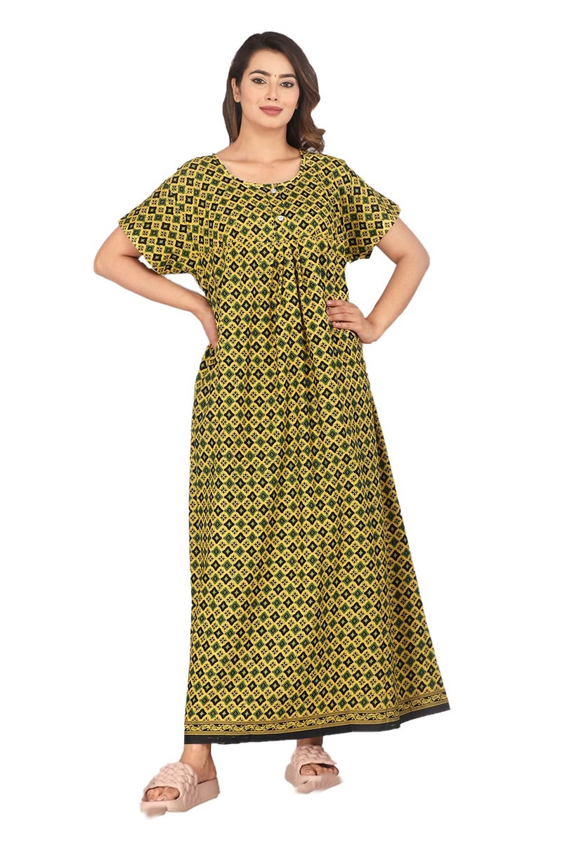 Monique Brand Cotton Nighty for Women — Floral Printed Stylish Night Gown, Comfortable Sleepwear Long Nightwear, Maxi- Free Size (Size - M to XXL-44) - Image 1