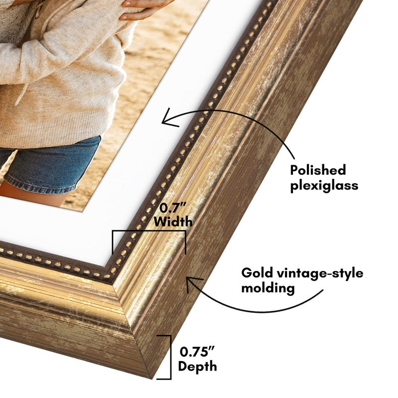 Americanflat Vintage Frames - 13x19 Picture Frame with Beaded Accents and Polished Plexiglass - Use as 12x18 Frame or Display 13x19 Photos Without Mat - Heirloom Collection - Wall Display - Gold - Image 3