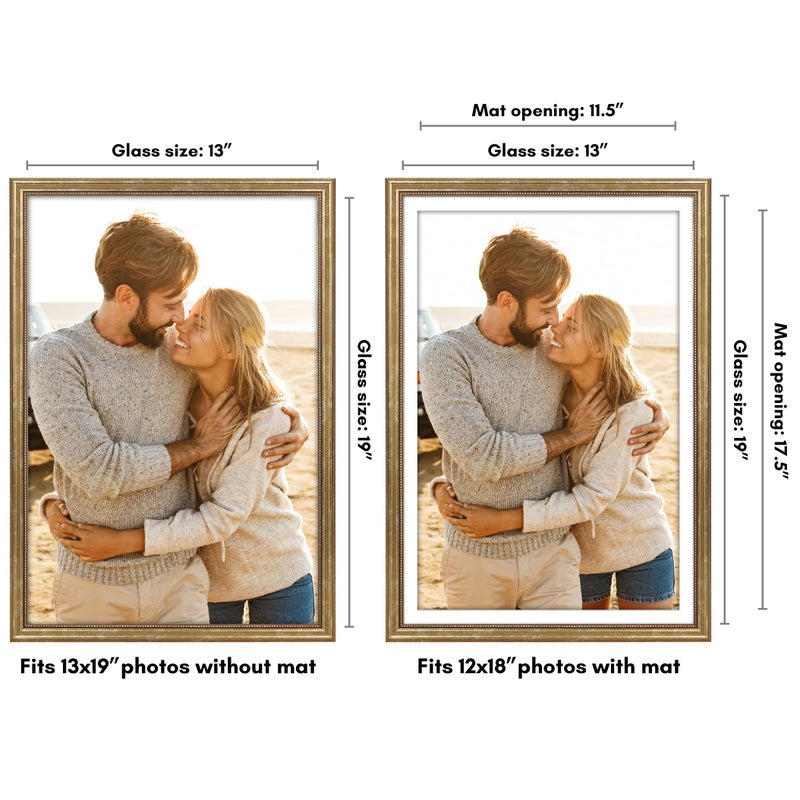 Americanflat Vintage Frames - 13x19 Picture Frame with Beaded Accents and Polished Plexiglass - Use as 12x18 Frame or Display 13x19 Photos Without Mat - Heirloom Collection - Wall Display - Gold - Image 2