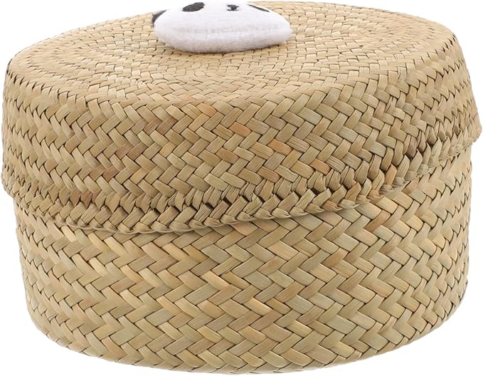 Handmade Woven Flower Basket Box With Lid Beige Mini Storage Container For Home Decor - Image 1