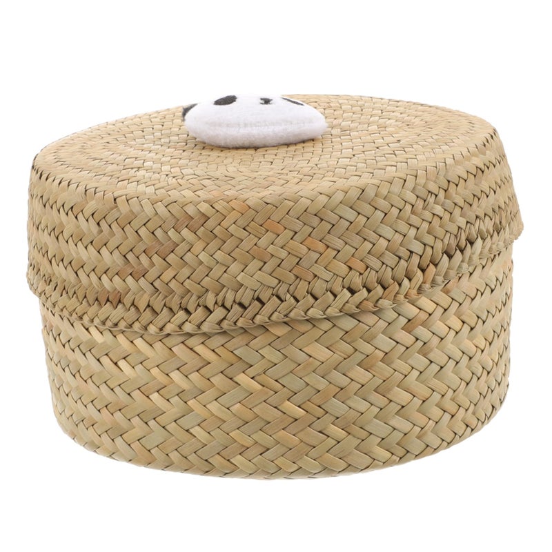Handmade Woven Flower Basket Box With Lid Beige Mini Storage Container For Home Decor - Image 2