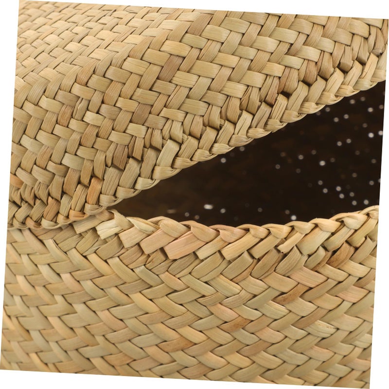 Handmade Woven Flower Basket Box With Lid Beige Mini Storage Container For Home Decor - Image 3
