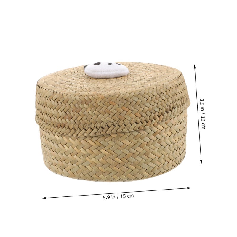 Handmade Woven Flower Basket Box With Lid Beige Mini Storage Container For Home Decor - Image 5