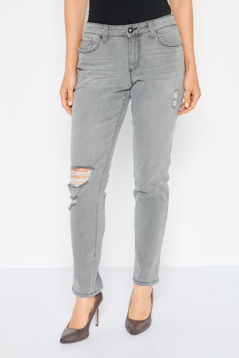 INC Denim Women Straight Leg Non Stretchable Ankle Jeans, Grey - Image 1