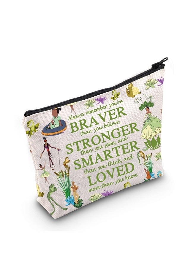 MEIKIUP Frog Princess Makeup Bag Princess Travel Cosmetic Bags for Women Girls You are Braver Stronger Smarter Than You Think Zipper Pouch (Frog-P Always Bag) - Image 1
