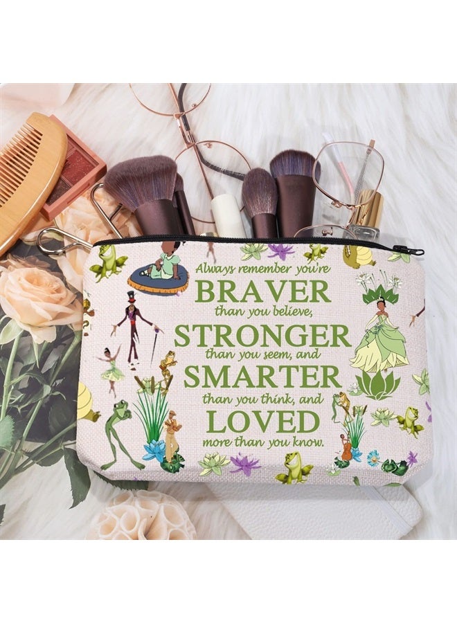 MEIKIUP Frog Princess Makeup Bag Princess Travel Cosmetic Bags for Women Girls You are Braver Stronger Smarter Than You Think Zipper Pouch (Frog-P Always Bag) - Image 2