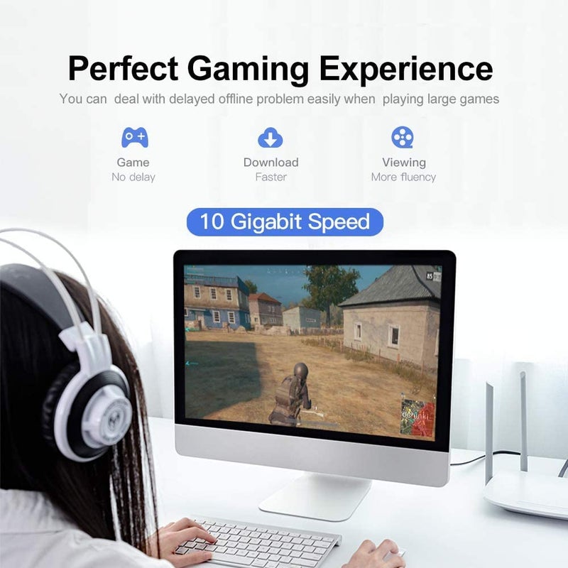 FEDUS كابل إيثرنت FEDUS Cat7، كابل LAN مسطح نحاسي نقي RJ45 10 جيجابت 600MHZ كابل شبكة إنترنت كابل سلك RJ45 إلى الكمبيوتر للألعاب، المودم، الموجه، LAN ADSL (20 متر) - Image 2