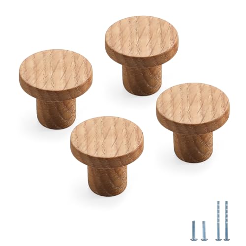 Evionlin 6 pcs Oak Round ChineseStyle Cabinet Door Handles Cabinet Drawer Pulls SingleHole Wardrobe Knobs Wooden Door - Image 1