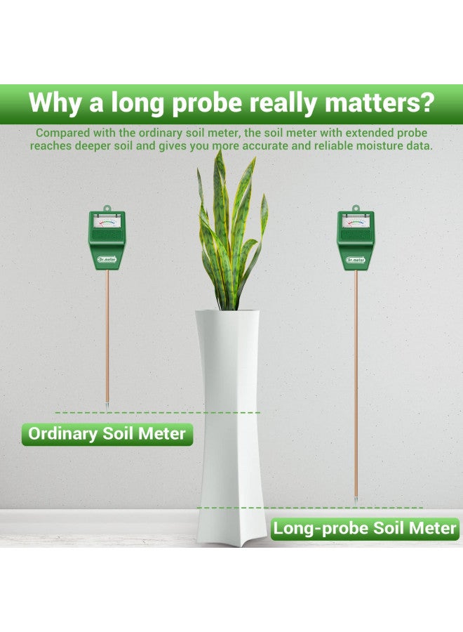 Dr.Meter Dr.meter Soil Moisture Meter Tester for Plants, Long Probe Hygrometer Moisture Sensor for Houseplants Indoor Outdoor Garden Lawn Use - Plant Water Gauge Test Kit - No Battery Needed - Gardening Gifts