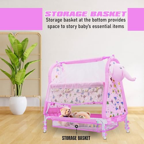KIDBITKART Premium Jumbo Baby Cradle New Born Baby Sleep Swing Cradle/Mattress & Wheels and Cradle for 0-13 Months Baby Boys and Girls (Blue Panda) (Pink Panda) - Image 4