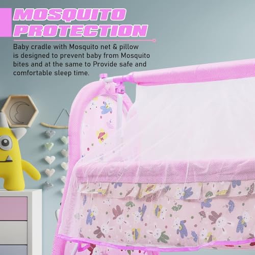 KIDBITKART Premium Jumbo Baby Cradle New Born Baby Sleep Swing Cradle/Mattress & Wheels and Cradle for 0-13 Months Baby Boys and Girls (Blue Panda) (Pink Panda) - Image 3