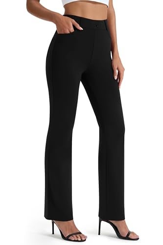 AFITNE Women's Yoga Dress Pants Stretchy Straight Leg Bootcut Work Travel Pants Business Office Casual Slacks with Pockets 31" Black, L - Image 1