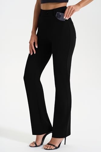 AFITNE Women's Yoga Dress Pants Stretchy Straight Leg Bootcut Work Travel Pants Business Office Casual Slacks with Pockets 31" Black, L - Image 4