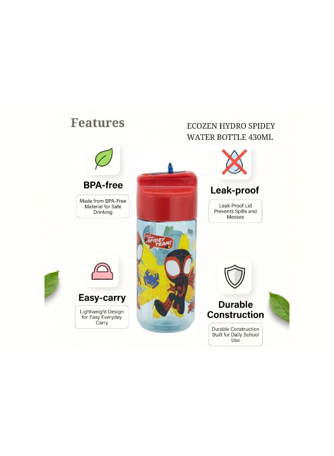 Stor Marvel Spider-Man Ecozen Hydro Water Bottle for Kids – 430ml BPA-Free Reusable Leak-Proof Drinking Bottle with Flip-Top Lid, Lightweight Durable School Sports Travel Water Bottle for Boys & Girls - Image 5