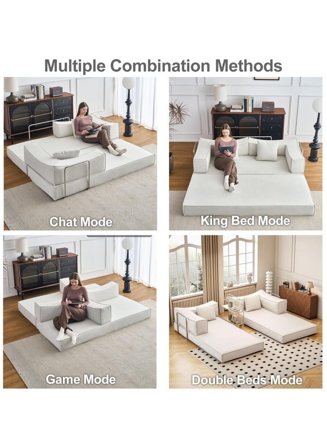 GGEROU Convertible Accent Chair Bed with Upholstered Corduroy, Folding Sleeper Sofa with Detachable Armrest and Back White  - Image 3