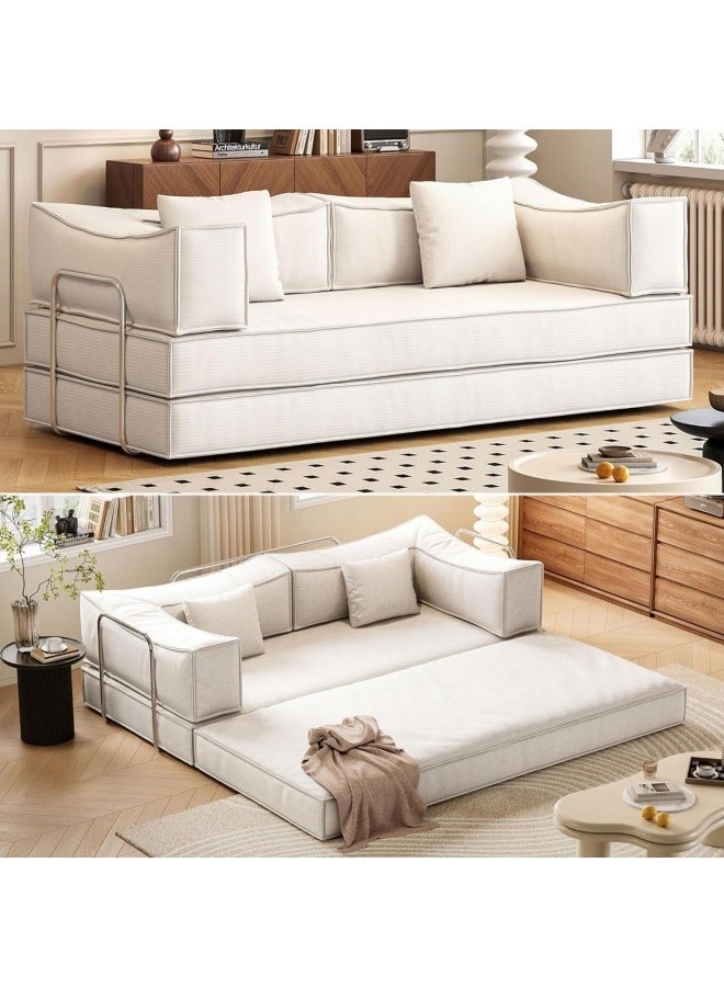 GGEROU Convertible Accent Chair Bed with Upholstered Corduroy, Folding Sleeper Sofa with Detachable Armrest and Back White  - Image 1