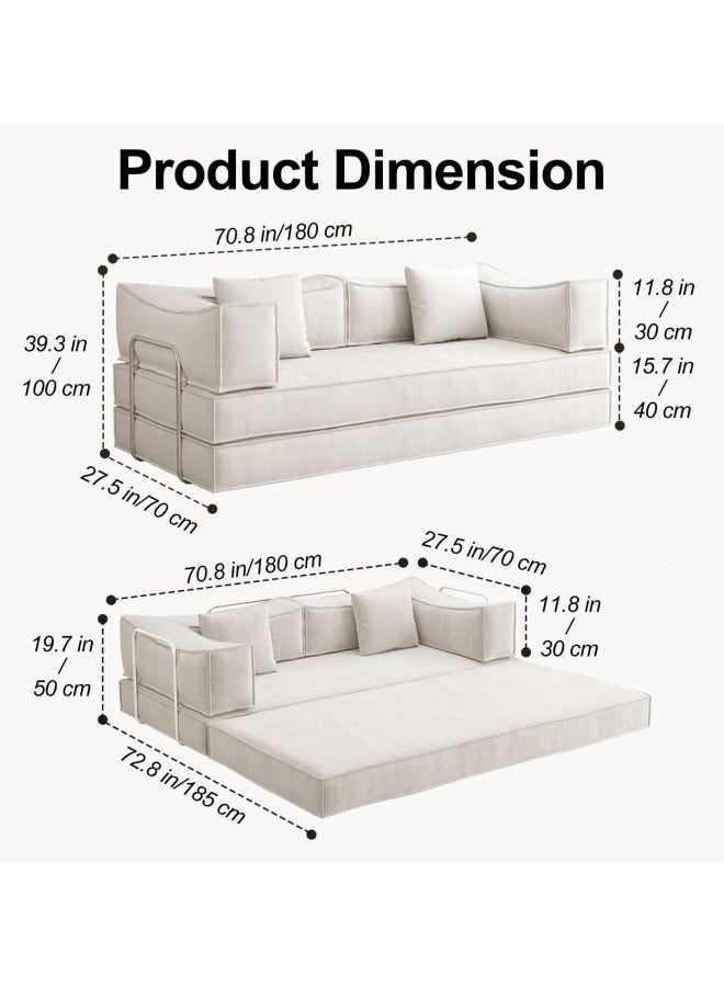 GGEROU Convertible Accent Chair Bed with Upholstered Corduroy, Folding Sleeper Sofa with Detachable Armrest and Back White  - Image 2