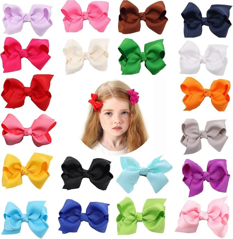 Proxima Direct Closed & open space compatible 3 Inch Baby Girls Clips,20 PCS baby Hair Clips,Grosgrain Boutique Solid Color Ribbon Mini Hair Bows Clips for Baby Girls Teens Infants Kids Toddlers Children Easy assemble alternatives - Image 1
