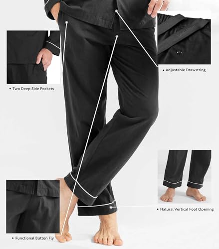 DAVID ARCHY Mens Pajamas Set Soft Cotton Notched Collar Pajamas for Men Long Sleeve Mens Sleepwear with Pockets & Front Fly (XL, Black) - Image 4