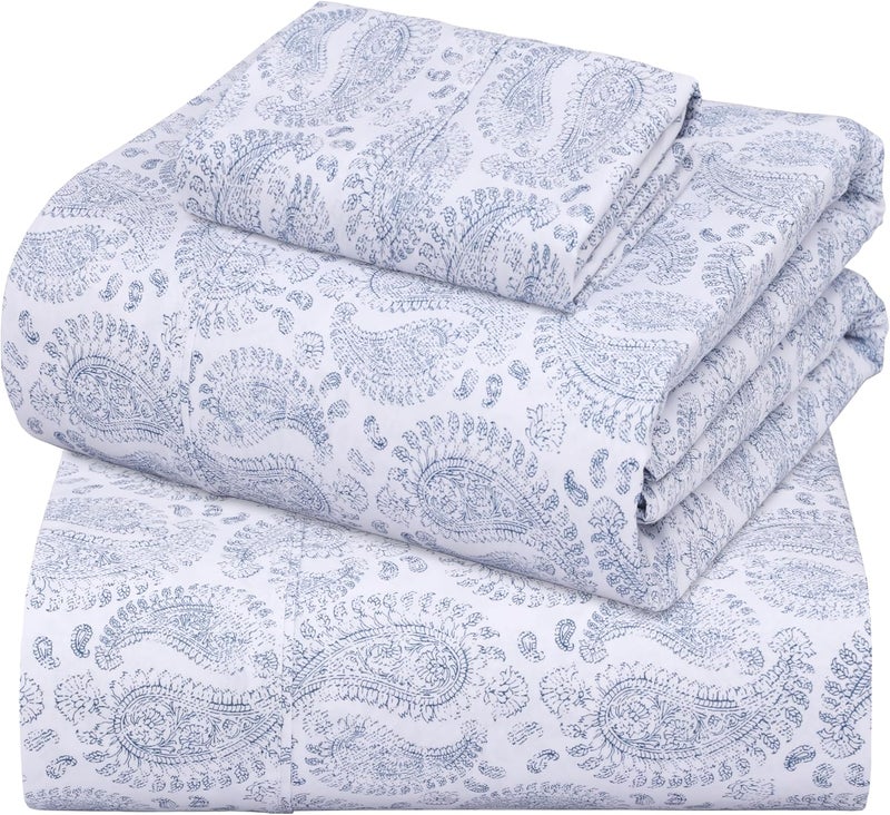 ZOYER 100% Cotton Sheets - Cooling & Crisp Twin XL Size Percale Sheets Sets, 16" Deep Pockets Bed Set, Lightweight & Breathable, Durable, 3 Pieces, Paisley Imprint - Image 1