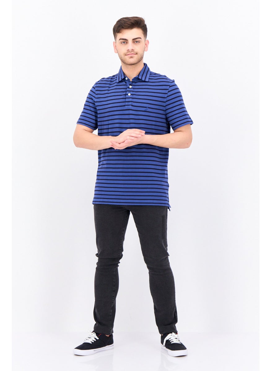 NAUTICA Men Regular Fit Stiped  Short Sleeves Polo, Blue  - Image 4