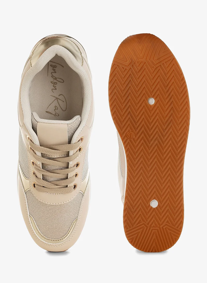 London Rag  London Rag Women's Faux Leather & Mesh Sneakers In Beige for Women | Best Price UAE