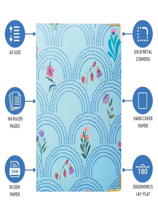 دودل دفتر ملاحظات فاخر من DOODLE، بغلاف مقوى وزوايا معدنية | مقاس A5 (8.25 × 5.7 بوصة) | 160 صفحة، 80 غرام/متر مربع | حشوة إسفنجية | شريطان فاصلان للصفحات | تصميم أنيق بفتحة مسطحة - Image 2