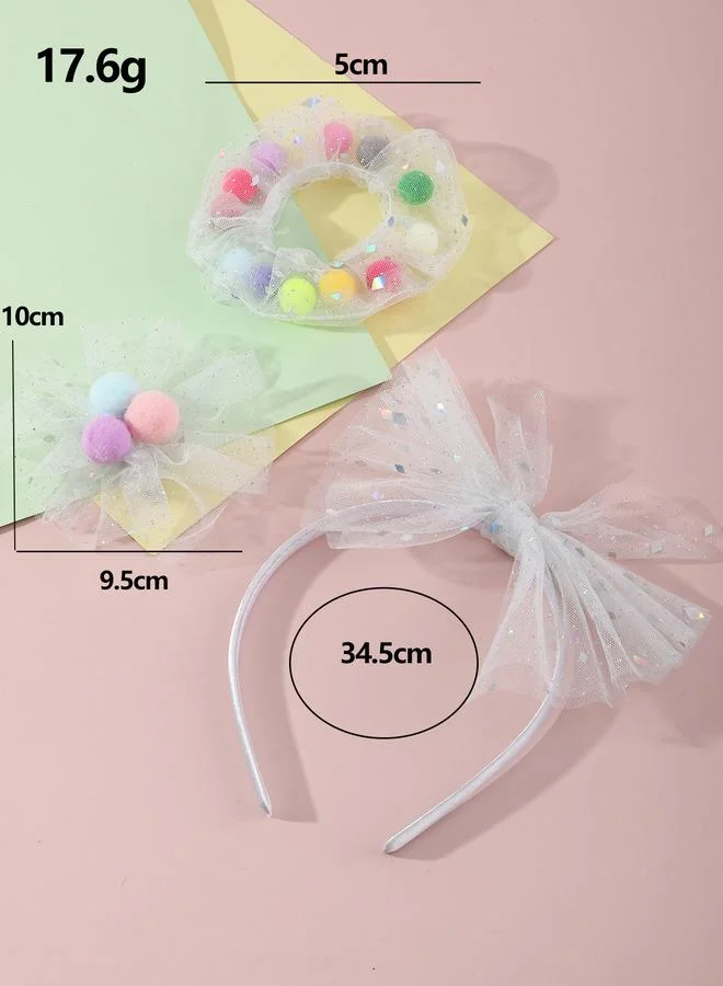 Take Two  3-Piece Mesh Pompom Trim Hair Accessory Set for Women | Best Price UAE