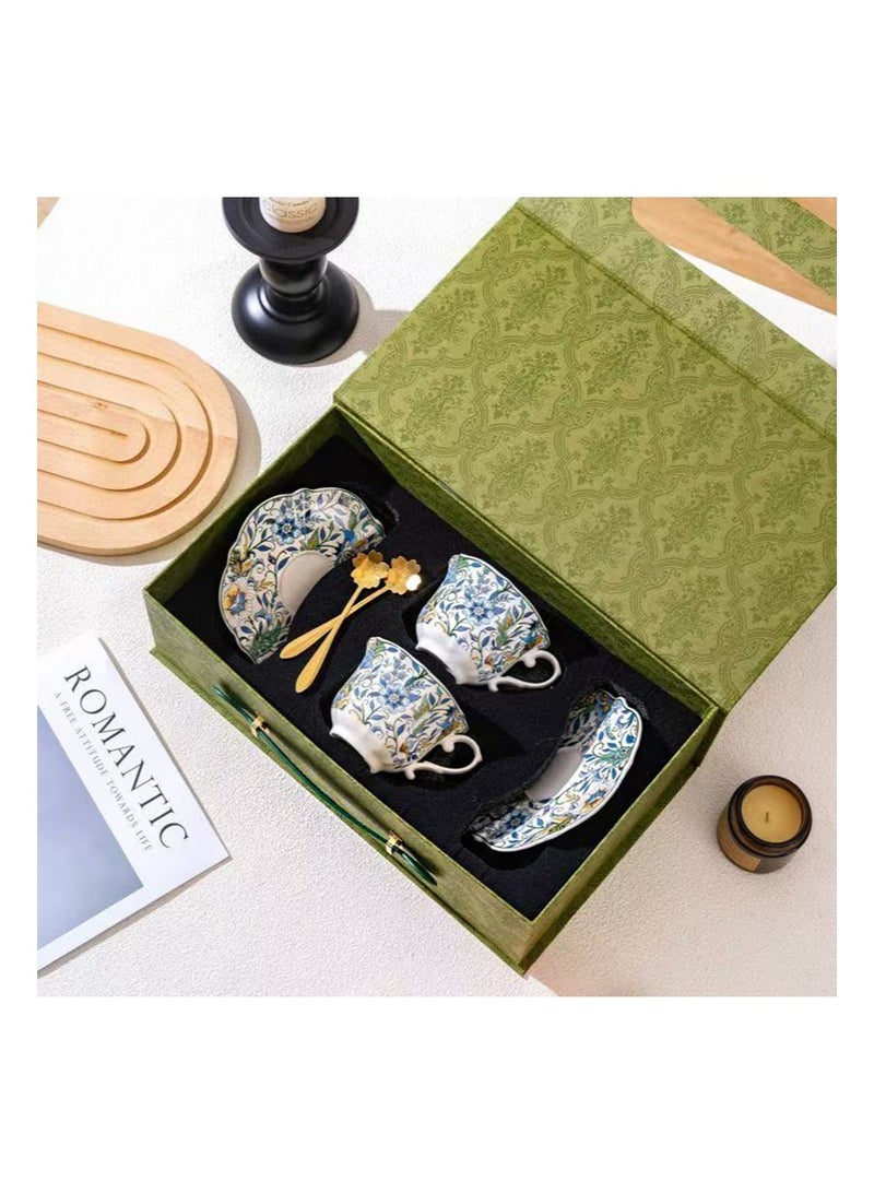 Aikanbo 2pcs Ceramic Coffee Cup and Saucer Gift Box Set，Vintage Retro Blue and White Collection，Perfect for Espresso，Tea or Coffee Lovers，Gift Boxed for Home，Office or Special Occasion (Coffee Cup + Saucer + Spoon) - Image 3