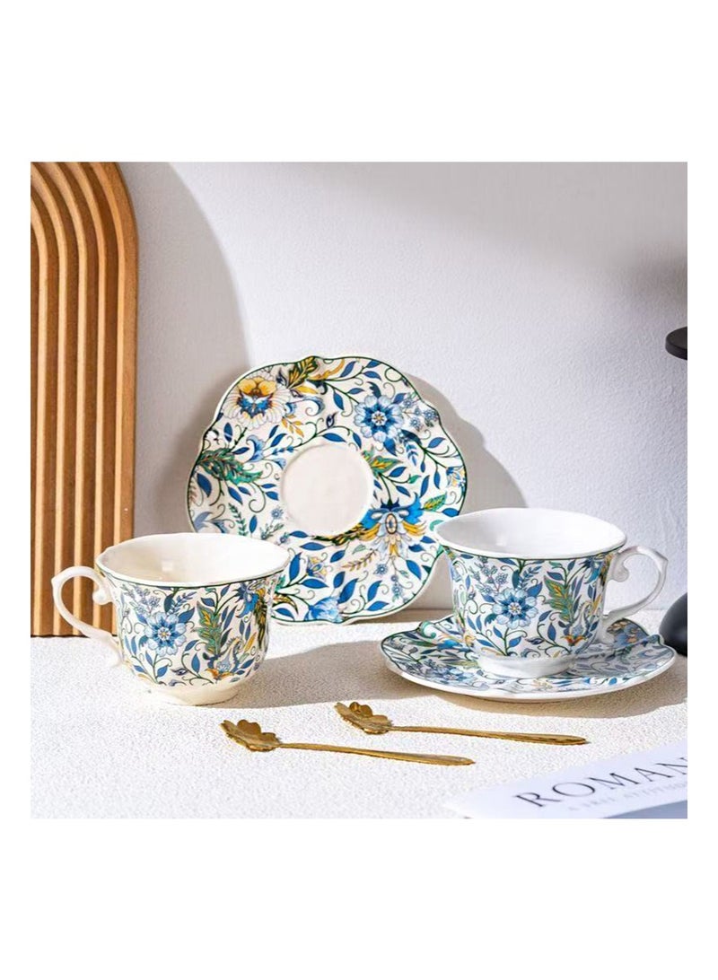 Aikanbo 2pcs Ceramic Coffee Cup and Saucer Gift Box Set，Vintage Retro Blue and White Collection，Perfect for Espresso，Tea or Coffee Lovers，Gift Boxed for Home，Office or Special Occasion (Coffee Cup + Saucer + Spoon) - Image 5