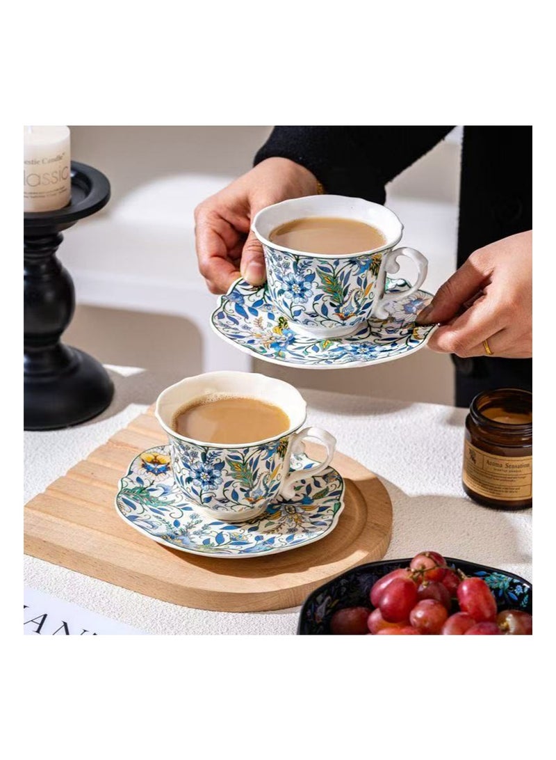 Aikanbo 2pcs Ceramic Coffee Cup and Saucer Gift Box Set，Vintage Retro Blue and White Collection，Perfect for Espresso，Tea or Coffee Lovers，Gift Boxed for Home，Office or Special Occasion (Coffee Cup + Saucer + Spoon) - Image 4