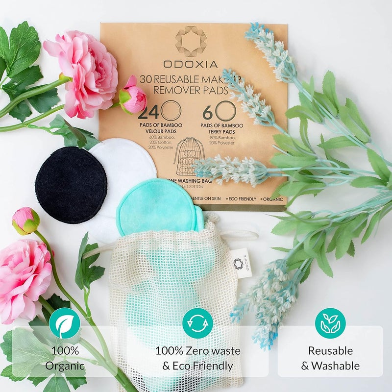 ODOXIA 30-Pack Reusable Makeup Remover Pads | Eco Friendly & Zero Waste Cotton Rounds | Beauty Products | Natural & Organic Face Pads with Laundry Bag | Soft for All Skin Types | Bamboo Wipes for Cleansing - Image 2
