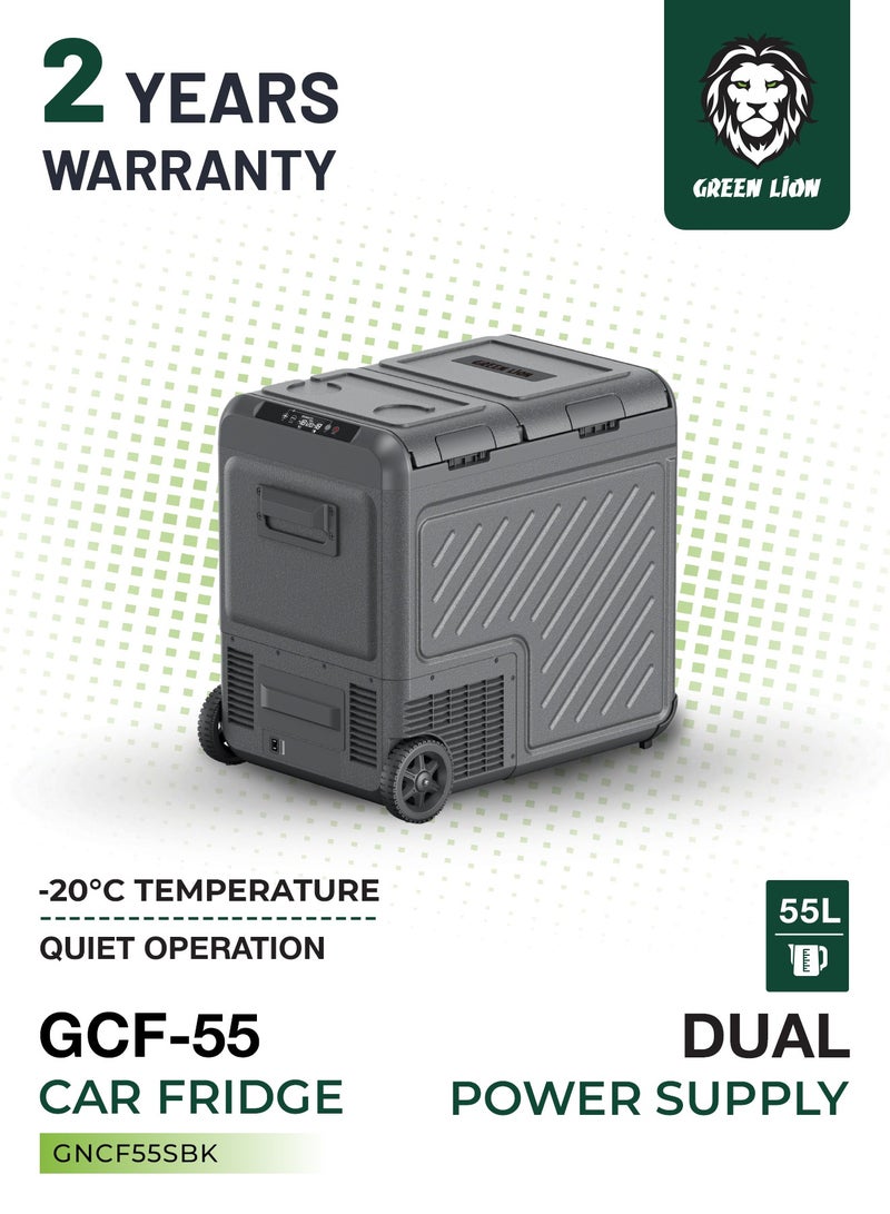 GREEN LION GFC-55 Car Fridge with Touch Control Display 55L /  Pull Bar & Wheels/ Two Shelves / Easy Setup / Camping Refrigerant / Outdoor / Road Trip/ Temperature Control /Car Refrigerator - Black  - Image 1
