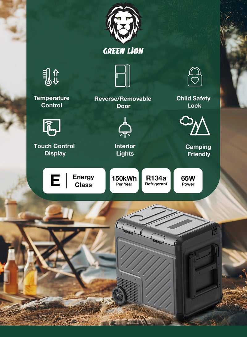 GREEN LION GFC-55 Car Fridge with Touch Control Display 55L /  Pull Bar & Wheels/ Two Shelves / Easy Setup / Camping Refrigerant / Outdoor / Road Trip/ Temperature Control /Car Refrigerator - Black  - Image 2