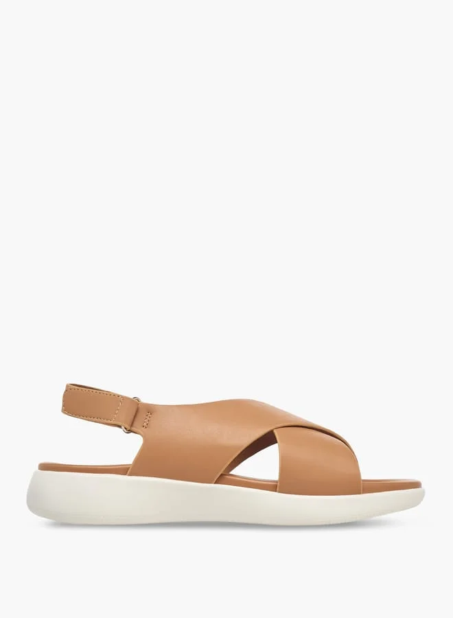 Le Confort Women's Solid Cross Strap Sandals With Hook And Loop Closure