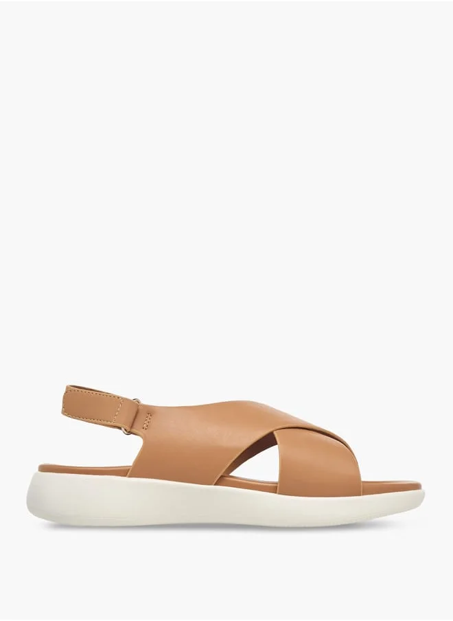 Le Confort Women's Solid Cross Strap Sandals With Hook And Loop Closure