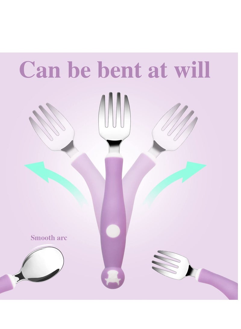 SYOSI 6 Pieces Toddler Silverware Set with Silicone Handle Kids Utensils Forks and Spoons, 316 Stainless Steel & Food Grade Silicone, Bendable Baby Cutlery Childrens Safe Flatware Sets - Image 4