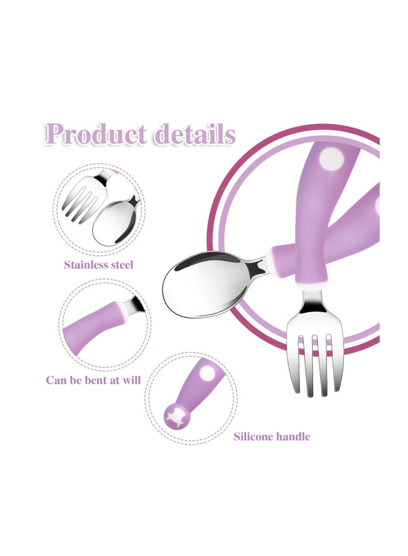 SYOSI 6 Pieces Toddler Silverware Set with Silicone Handle Kids Utensils Forks and Spoons, 316 Stainless Steel & Food Grade Silicone, Bendable Baby Cutlery Childrens Safe Flatware Sets - Image 5