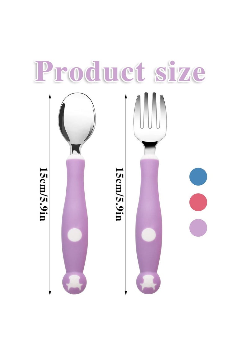 SYOSI 6 Pieces Toddler Silverware Set with Silicone Handle Kids Utensils Forks and Spoons, 316 Stainless Steel & Food Grade Silicone, Bendable Baby Cutlery Childrens Safe Flatware Sets - Image 3