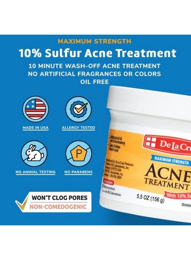De La Cruz مرهم الكبريت 10% لعلاج حب الشباب القضاء على حبوب كيسية والرؤوس السوداء على الوجه والجسم صنع في الولايات المتحدة بحجم جامبو 5.5 أونصة - Image 4