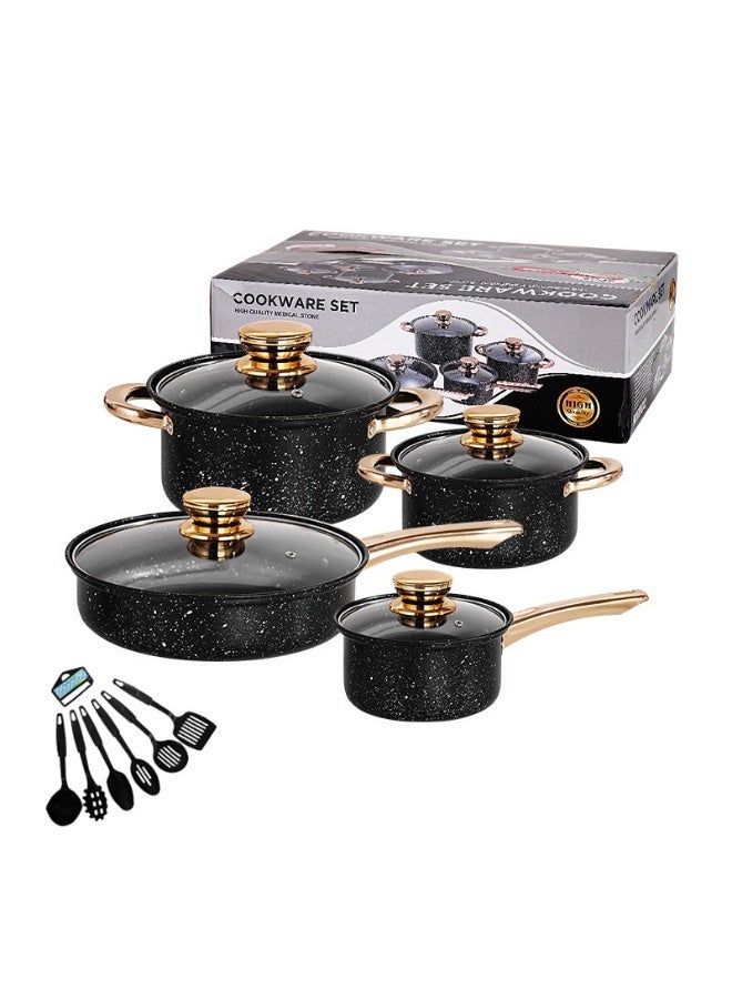 Cookware Sets, soup Pots and fry Pans Set Non Stick , Kitchen Set,  with 6 pcs of kitchen tools, Black - Image 1