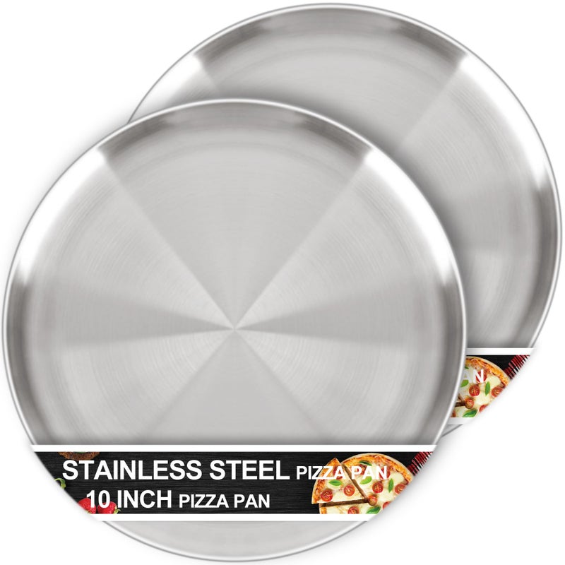 AWTBDP Pizza Pan 10 Inch Set of 2 for Oven, Non-Stick Stainless Steel Pizza Steel, Durable Non-Toxic Round Pizza Pans for Cookie Pizza Pie Cake, Dishwasher Safe & Easy Clean - Image 1