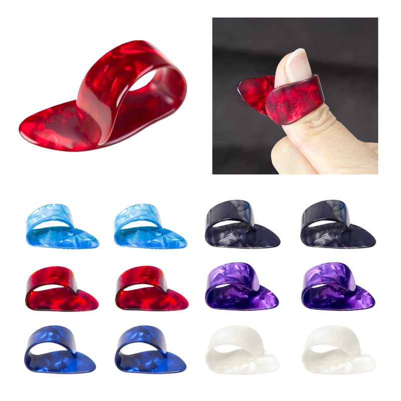 OWMOSYX 12 Pcs Finger Picks - Thumb Picks for Acoustic Guitar, Banjo, Ukulele - Celluloid Guitar Flat Thumbpicks (6 Color), 2403-JTBP - Image 1