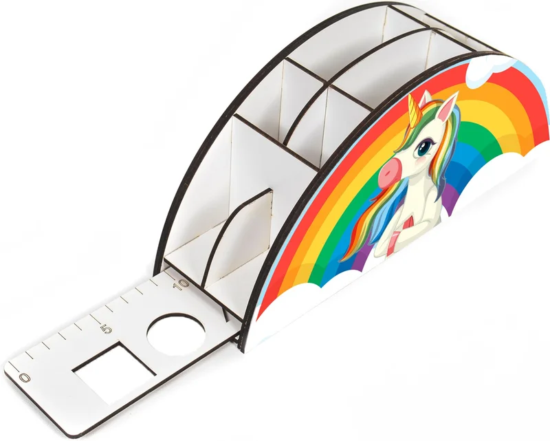 نوتبا Wooden Vip Thinking Unicorn Rainbow Ruler Desktop Pencil Holder Organizer For Kids VIP105