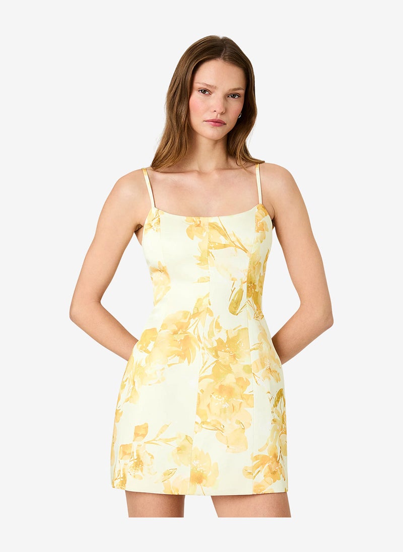 French Connection Women's Dy Ylw Sop Flr York Satin Sophie Floral Mini Dress - Image 1