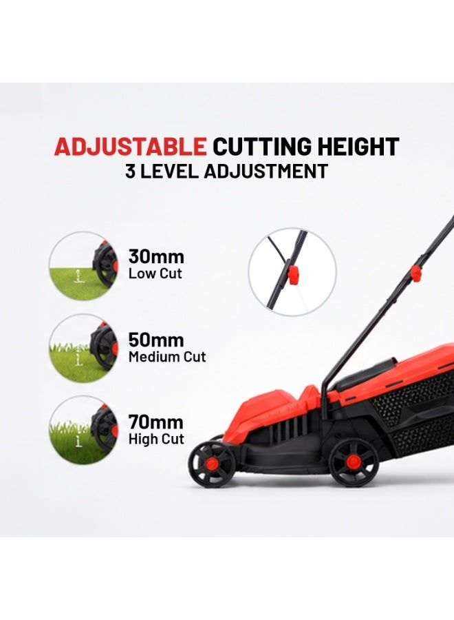 جيباس Corded Electric Lawn Mower With 3 Cutting Heights, 30L Grass Box, 330mm Cutting Width - Image 5
