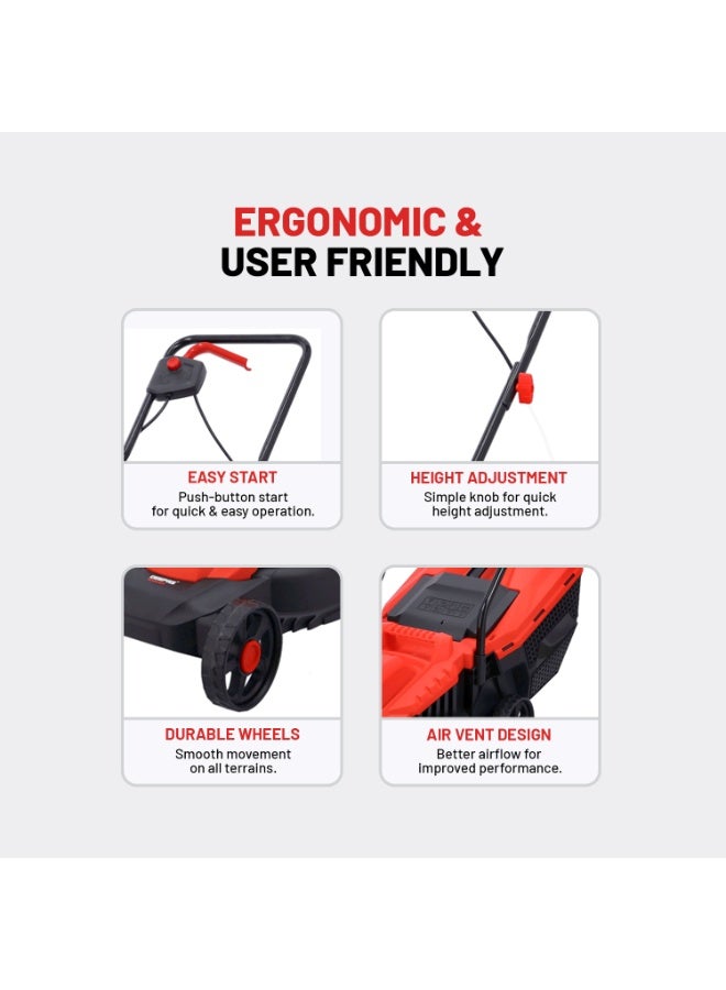 جيباس Corded Electric Lawn Mower With 3 Cutting Heights, 30L Grass Box, 330mm Cutting Width - Image 4