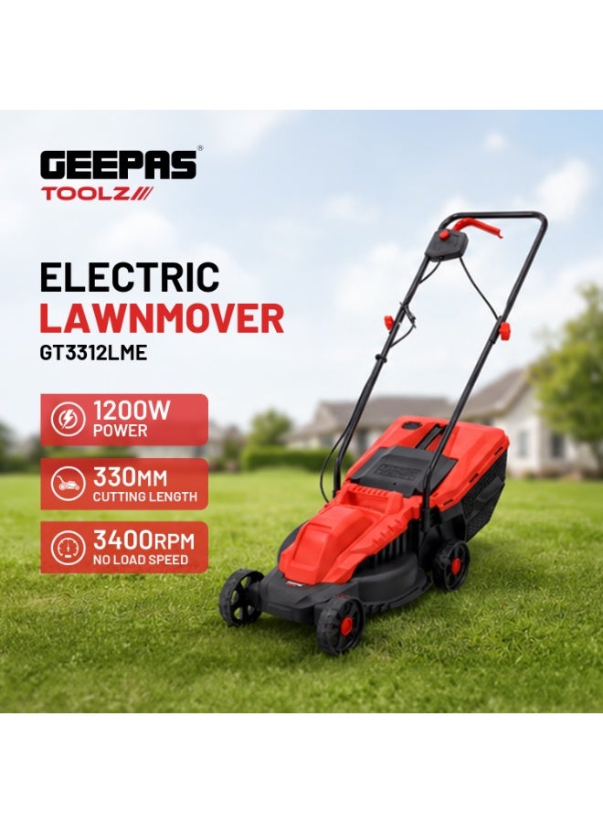 جيباس Corded Electric Lawn Mower With 3 Cutting Heights, 30L Grass Box, 330mm Cutting Width - Image 1